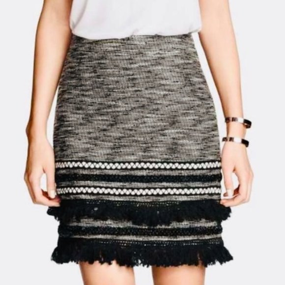 H&M Tweed Tassel Fringe Pencil Mini Skirt - Picture 2 of 9